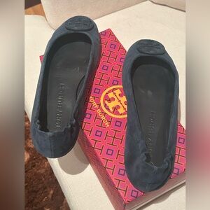 Tory Burch Dark Blue Suede Flats